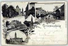 01558 O8280 Großenhain , Sachs 1895 Lithographie Poststraße Postgebäude Rathaus Bahnhofstraße Stadthauptkirche