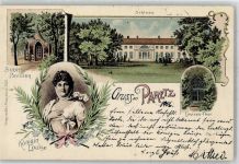 14669 O1551 Paretz Lithographie / Künstlerkarte 1906 Schloss Stroh Pavillon Louisentor Königin louise