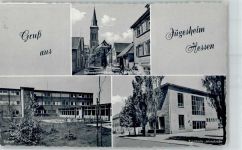 63110 W6054 Jügesheim - Schwesternstrasse mit Kirche Schule Turnhalle