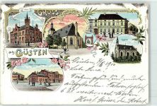 39439 O3256 Güsten , Anh Lithographie / Künstlerkarte 1900 Postamt Kirche Kapelle Bürgerschule