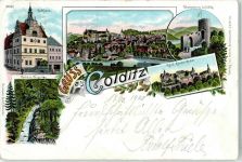04680 O7241 Colditz Lithographie / Künstlerkarte 1900 Rathaus Wettinthurm Schloss