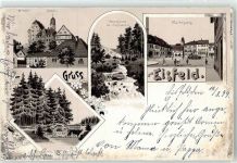 98673 O6120 Eisfeld Lithographie / Künstlerkarte 1899 Schloss Quelle Marktplatz