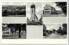 72144 W7409 Dußlingen - Schulhaus Kirche Rathaus Brücke