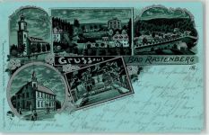 99636 O5235 Rastenberg Lithographie / Künstlerkarte 1902 Kirche Hotel Mühltal