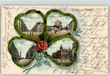 10115 W1000 Rixdorf 1904 Lithographie Kaiser Friedrich Straße Hermannstraße Rottkrug Rathaus Straßenbahn Bergstraße Kleeblatt