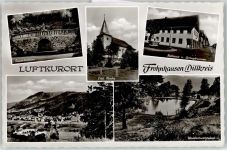 35683 W6340 Frohnhausen , Dillkr - Sauerbrunnen Ev. Kirche Rathaus Springbrunnen Schwimmbad