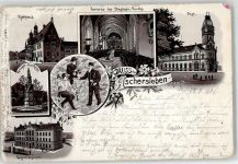 06449 O4320 Aschersleben , Sachs-Anh 1896 - Postamt Stephani Kirche Rathaus Kriegerdenkmal Gymnasium