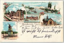 56370 W5429 Biebrich 1903 Lithographie Schloss Kriegerdenkmal Unteroffizierschule