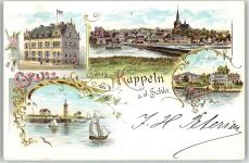 24376 W2340 Kappeln , Schlei 1898 Lithographie Posthaus Schleimünde Strandhotel