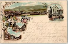 93437 W8492 Furth i Wald Lithographie Bahnhofstrasse Marktplatz Pfarrkirche