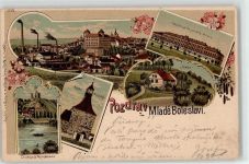Mlada Boleslav Jung-Bunzlau 1898 Lithographie Kirche Fabrik Kaserne