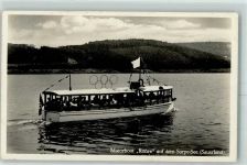W5768 Langscheid , Sorpesee Motorboot Röhre auf dem Sorpe See - größter Erdstaudamm Europas AK Talsperre 1937 Foto AK