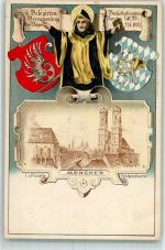 W8000 München 1. Offiz. Festkarte Wappen - 6. Delegierten Versammlung der Bayer. Verkehrsbeamten AK Privatganzsache 1900 Lithographie