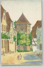 67160 Wissembourg Weißenburg 1914 Künstlerkarte Pulverturm am Lindengraben sign. M. Stephan Lithographie