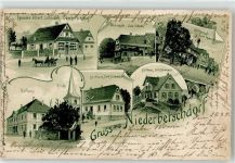 67660 Betschdorf 1901 Lithographie Kirche Rathaus Gasthaus