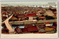Yokohama Lithographie Brücke Meer Schiffe