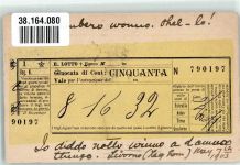 Italienischer Lottoschein Gewinneinsatz 50 Cent Lotterie auf AK 1898