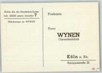 W5000 Köln Stadt Wynen Zigarettenfabrik Agrippastr. Bestellkarte Zigarette
