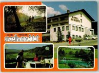 63933 W8761 Mönchberg , Spessart - Hotel Pension Schmitt Bes. Eduard Schmitt Auto VW Käfer Terrasse Tablett Bier Schwimmbad