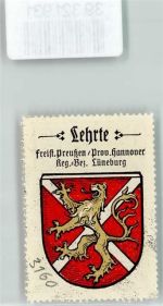31275 W3160 Lehrte b Hannover - Vignette Wappen Freist. Preußen Prov. Hannover Reg. Bez. Lüneburg