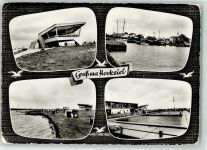 26434 W2942 Hooksiel Foto AK Strandkorb Schwimmbad Gruß Schiff Möwe