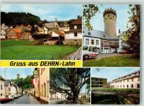65594 W6258 Dehrn , Kr Limburg a d Lahn Foto AK Kirche Turm Auto Bus Omnibus Straße Baum Lotto