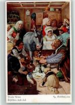 sign. Mühlberg Georg Goldesel Kinder Brüder Grimm Uvachrom Serie 267 Nr.4532 Tischlein deck dich Künstlerkarte