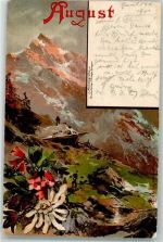 August Monatsgrüße Edelweiß Rhododendren Verlag M. Seeger Guggenberger, T. 1901 Künstlerkarte