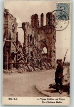 Ypres Ypern / Ieper 1921 Foto AK Ruinen Tuchhallen Briefmarke Bldseite