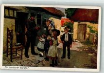 sign. Roegge, Wilhelm Landser teilt sein Brot mit einer notleidenden Familie im Feindesland FEM Nr. 34 Feldpost WK I 5. Bayer. Res.-Div. Kriegsnot 1916 Künstlerkarte