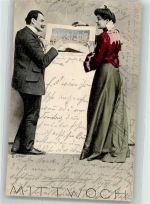 sign. Ernst Mittwoch Mann und Frau studieren ein Bild Mode Tag 1903 Gebrauchsspuren