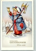 Neujahr Posthorn Hufeisen sign. CK verlah Haering Nr. 390 Nachtwächter Künstlerkarte