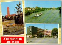 65439 W6093 Flörsheim am Main - Kirche St. Josef Brunnen Mainschifffahrt Einkaufszentrum