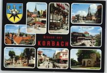 W3540 Korbach Emser Tor Rathaus Nicolaikirche Der NAchtwächter Wappen Turm Foto AK