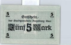 Augsburg 5 Mark Geldschein auf AK