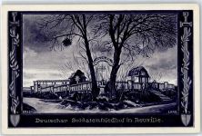 19380 Neuville - Künstler-Karte, signiert, Ernst Lang, Soldatenfriedhof