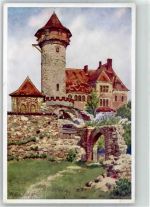 Most Brüx 1941 Künstlerkarte Gasthaus Schlossberg sign. Wilh. Fischer