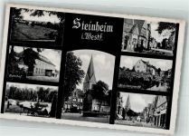 32839 W4939 Steinheim , Westf Foto AK Bahnhof Kirche Denkmal Ehrenmal Marktstrasse