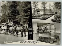 97708 W8733 Bad Bocklet Foto AK Wandelhalle und Postkutsche
