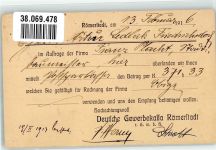 Rymarov Römerstadt 1913 Nota Deutsche Gewerbekassa