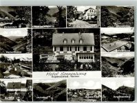 65391 W6223 Espenschied Foto AK Hotel Sonnenhang mit Schwimmbad Weisenstein Wispertal Laukenmühle Werkerbachtal Minigolf Lauksburg Burg Rheinberg Weizenwiese