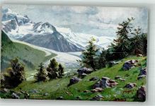 Werbung F.L. Cailler's Milch-Schokolade Bergwiese vor Gletscher Splitgerber, A. & F. Künstlerkarte
