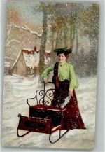 Winter Schlitten Frau Serie 1587 Edgar Schmidt, Dresden