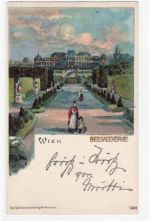 Wien, Lithographie mit Belvedére gelaufen von 1899 kleiner Knick oben rechts, sonst gut erhalten