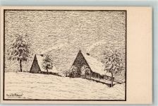 Hora Svaté Kateriny Sankt Katharinaberg Künstlerkarte Berghütten Seele der Heimat sign. Erich Eiland Winter