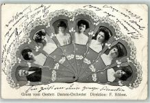 Öster. Damen Orchester Mitglieder im Fächer Fächer 1908 Gebrauchsspuren