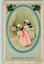 Mädchen Neujahr Passepartout Muff Prägedruck