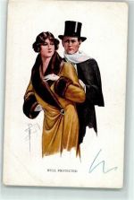 Well Protected - Liebespaar , Mode AK Barber, C. 1915