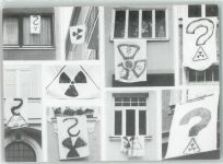 W8000 München Protesttücher an Münchner Häuser über Strahlenbelastung nach Atomkatastrophe Umweltschutz 1986