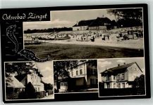18374 O4241 Zingst , Ostseebad Foto AK Strand Fischerboote Seebäderarchitektur